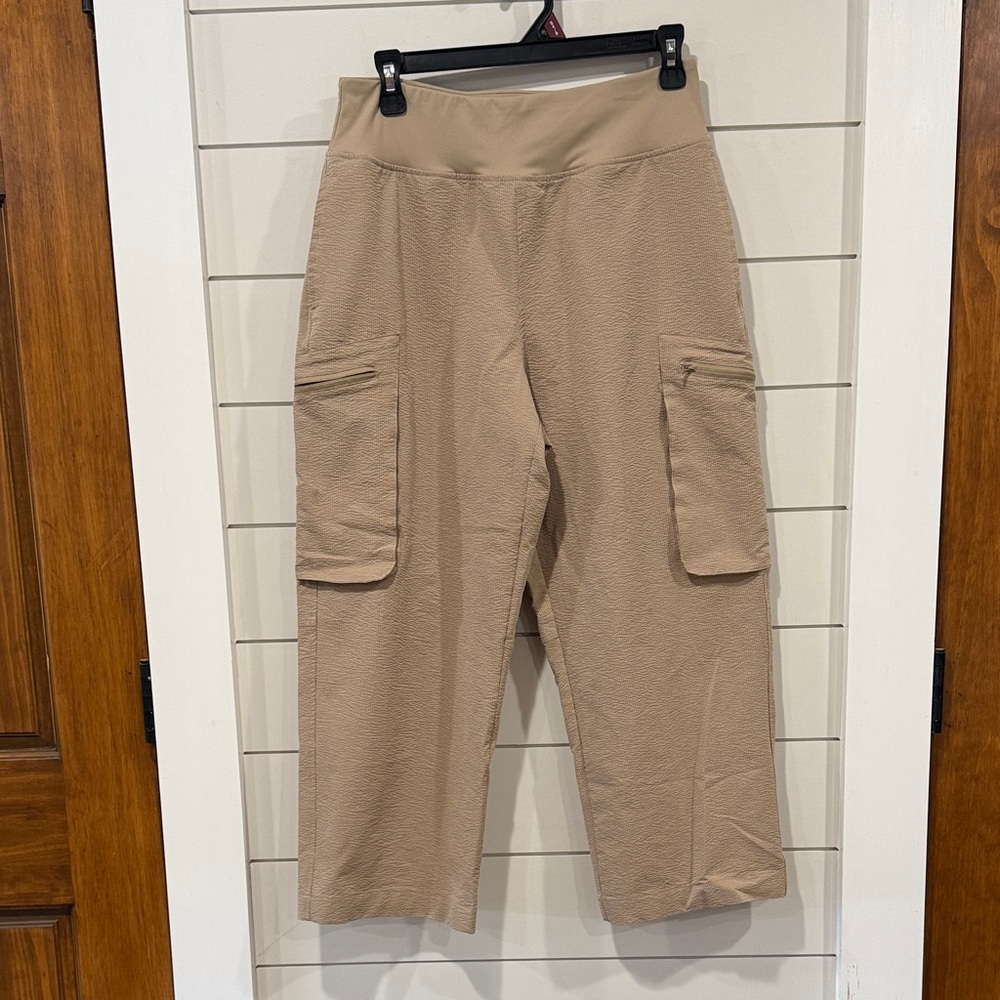 Ladies Tan Cargo Pull on Wide Leg Crop Pants